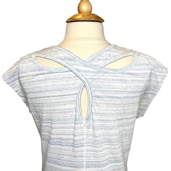 T by Talbots Striped Criss-Cross Back Athletic Cap Sleeve Top Size M - Picture 4 of 8